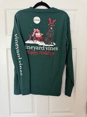 Vineyard Vines Forest Green Holiday Dog Graphic Long Sleeve Tee
